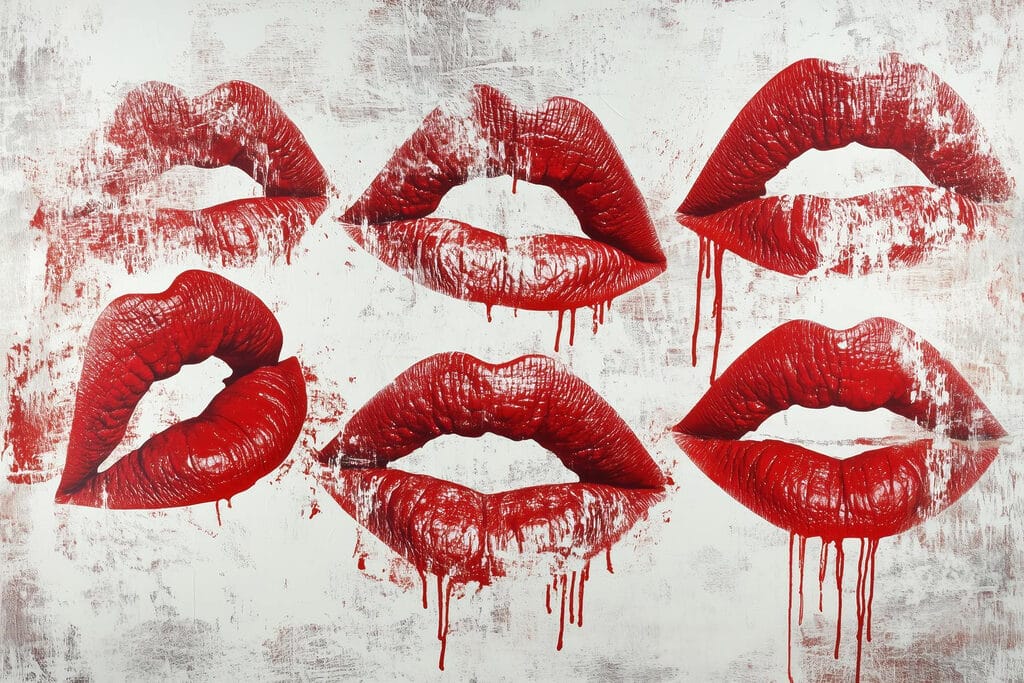 Gruppe von roten Lippen mit tropfendem Blut Gruppe von roten Lippen mit tropfendem Blut