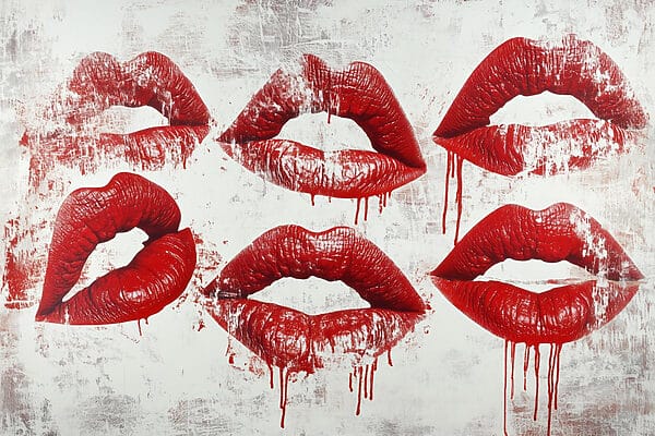 Gruppe von roten Lippen mit tropfendem Blut Gruppe von roten Lippen mit tropfendem Blut