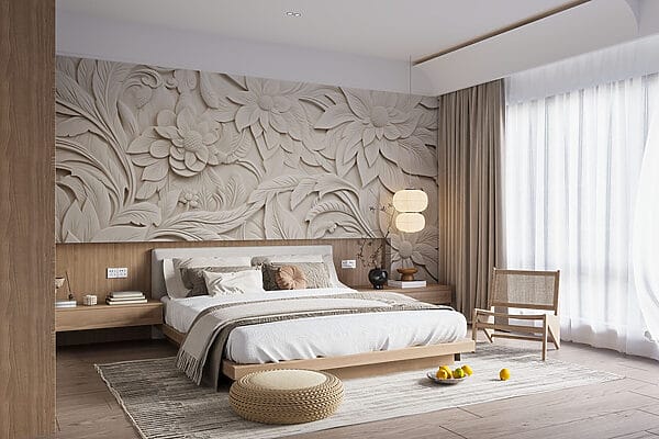 Weiße Wand mit Blumen und Blättern Weiße Wand mit Blumen und Blättern