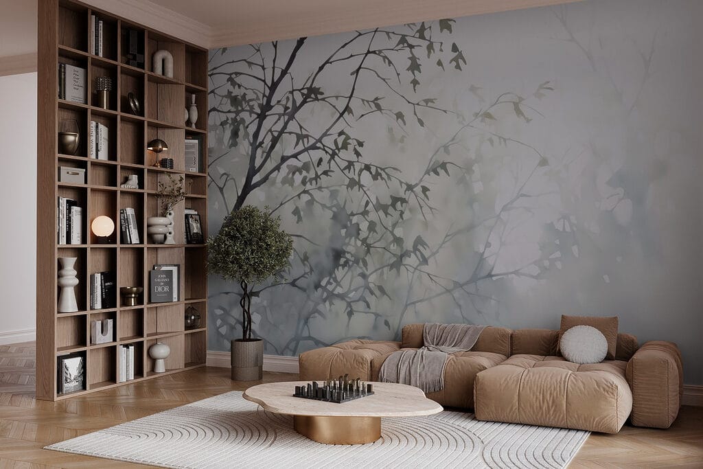 Tree with leaves in fog