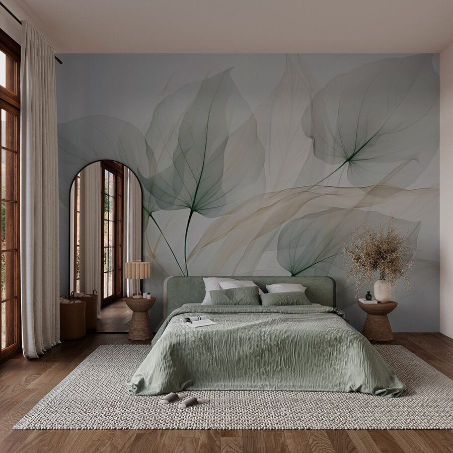 Wall murals Transparent leaves on a white background