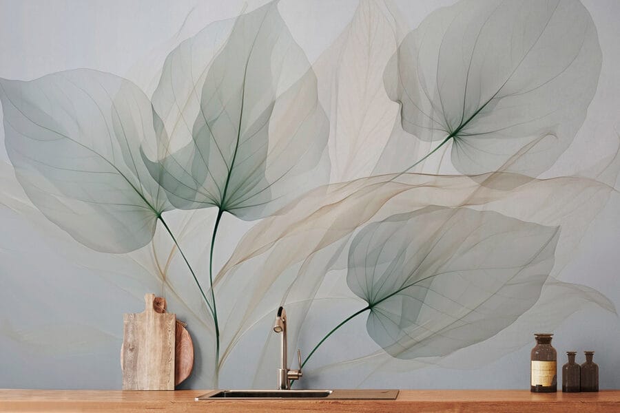 Wall murals Transparent leaves on a white background