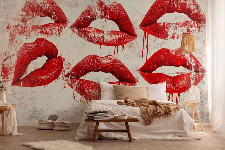 Gruppe von roten Lippen mit tropfendem Blut