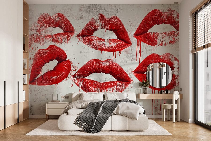 Gruppe von roten Lippen mit tropfendem Blut