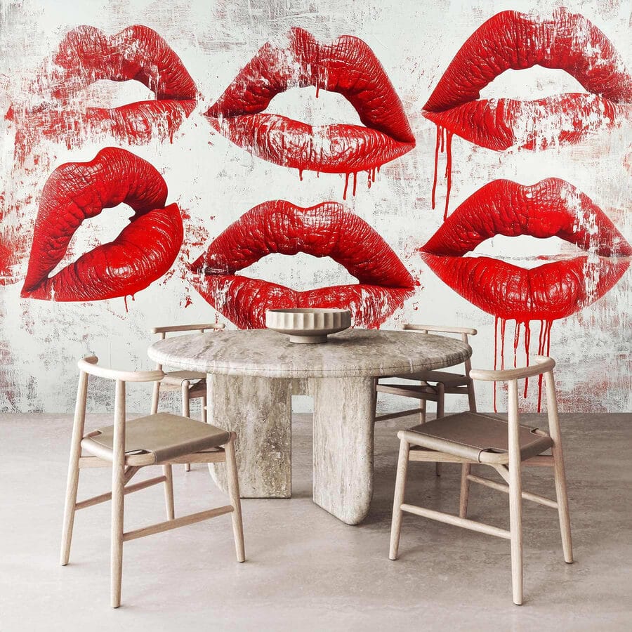 Gruppe von roten Lippen mit tropfendem Blut