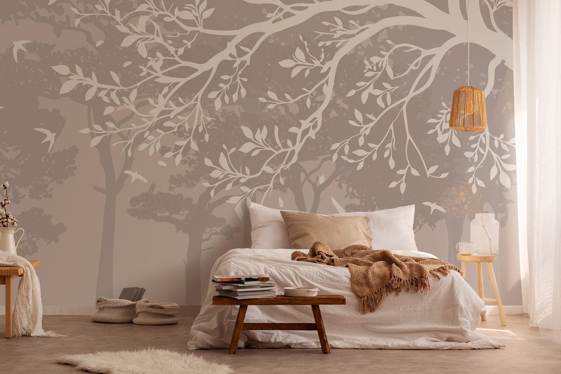 Group of trees with birds flying Group of trees with birds flying