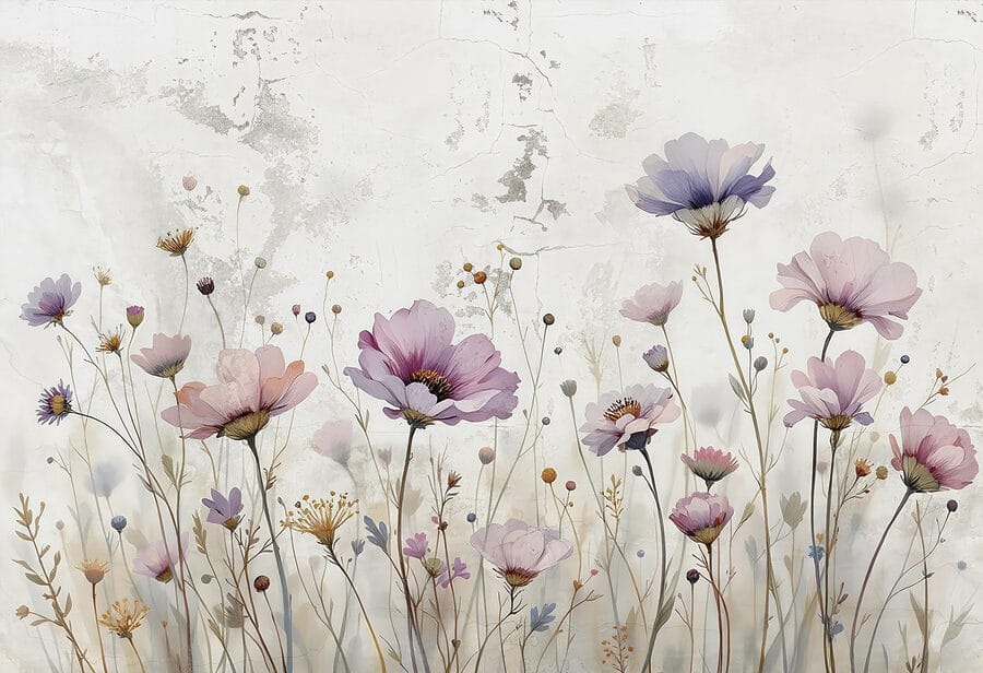 Fototapeten Gemälde mit Blumen an einer Wand – Bild 4