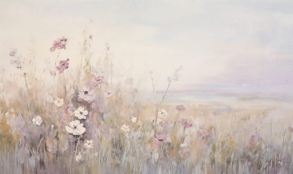 Gemälde von Blumen auf einem Feld Gemälde von Blumen auf einem Feld