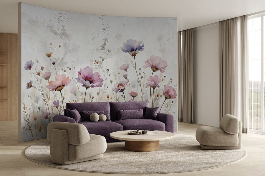 Fototapeten Gemälde mit Blumen an einer Wand – Bild 2