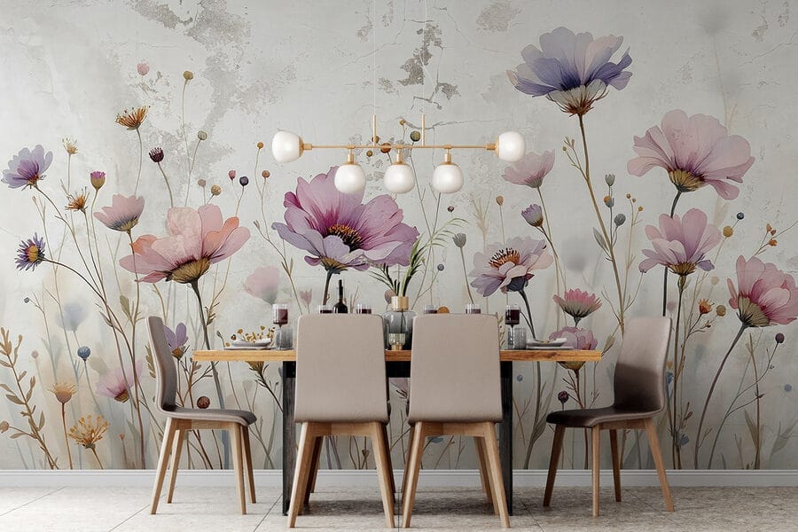 Fototapeten Gemälde mit Blumen an einer Wand – Bild 3