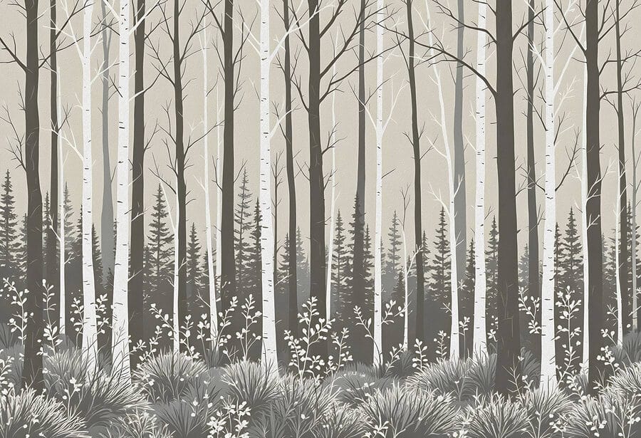Wald mit Bäumen und Sträuchern