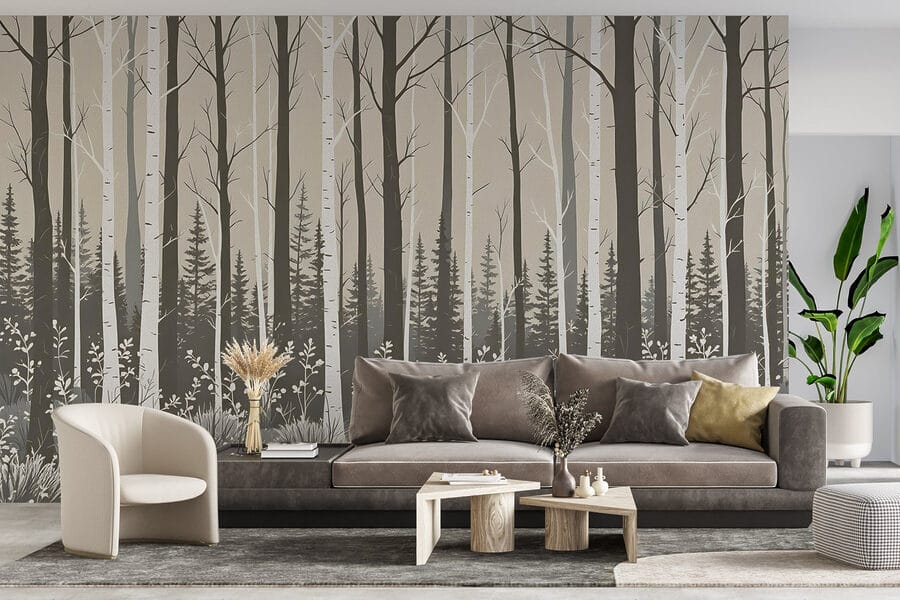 Wald mit Bäumen und Sträuchern