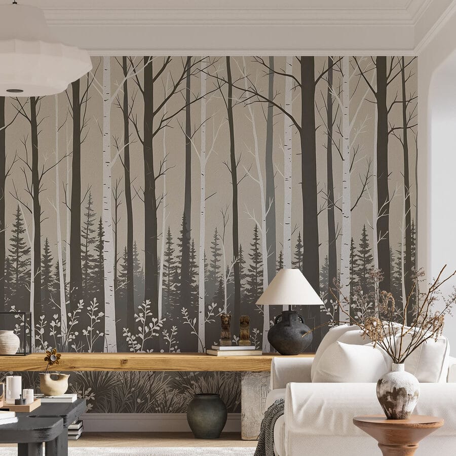 Wald mit Bäumen und Sträuchern