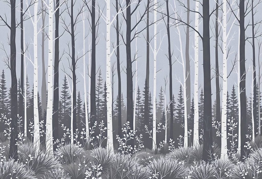 Wald mit Bäumen und Sträuchern Wald mit Bäumen und Sträuchern