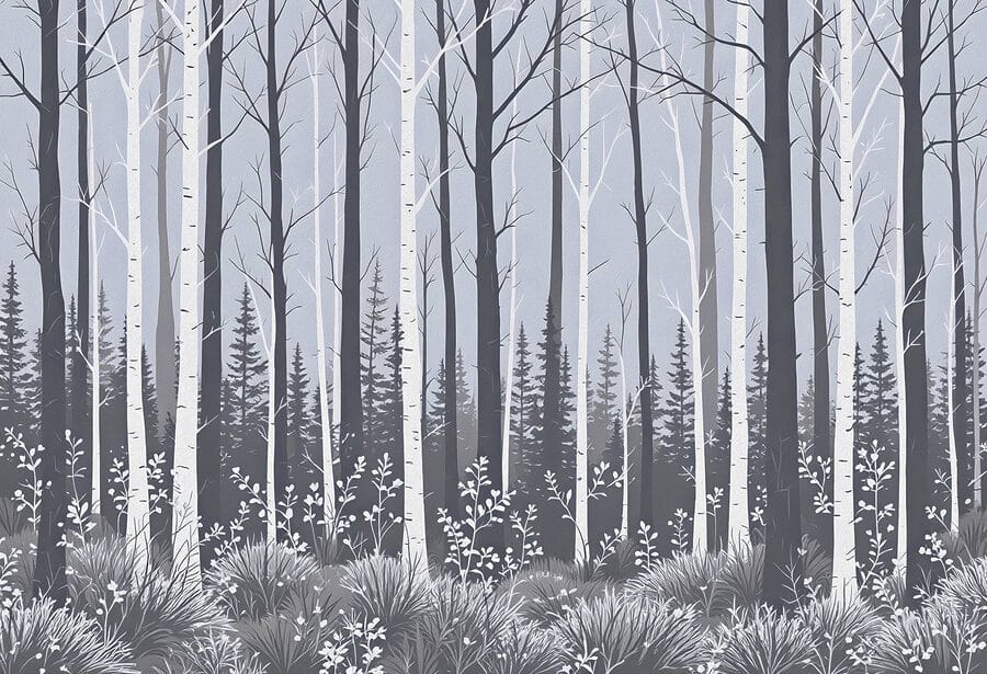 Wald mit Bäumen und Sträuchern
