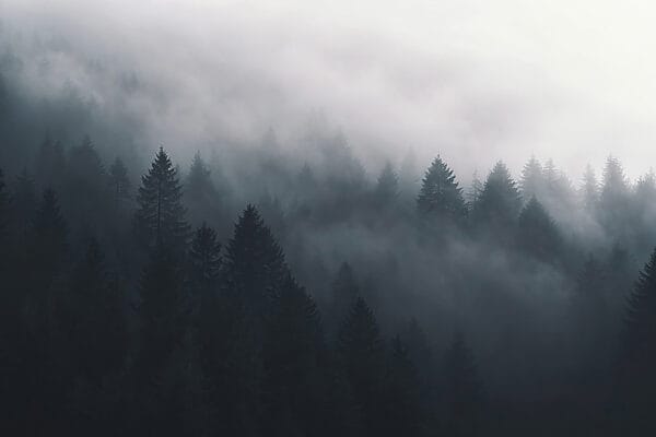 Nebliger Wald mit Bäumen Nebliger Wald mit Bäumen