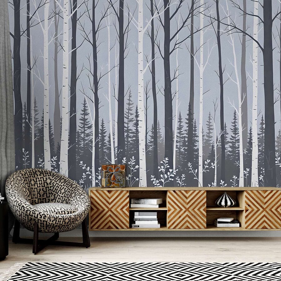 Wald mit Bäumen und Sträuchern