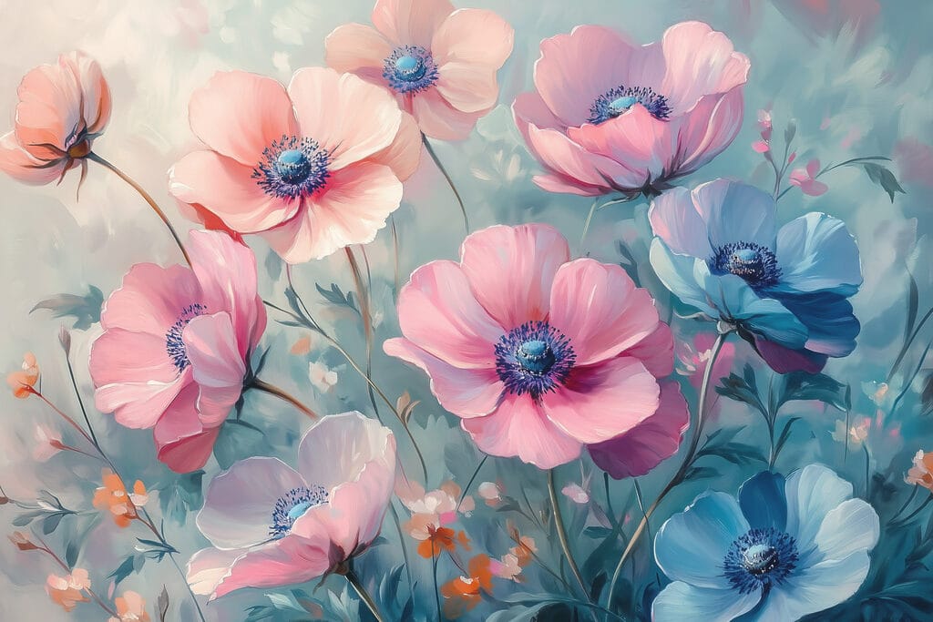 Painting of flowers on a blue background Painting of flowers on a blue background