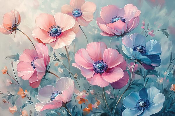 Painting of flowers on a blue background Painting of flowers on a blue background