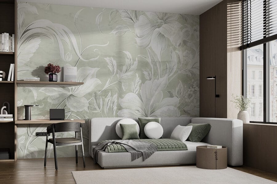 Weißes florales Muster an einer Wand