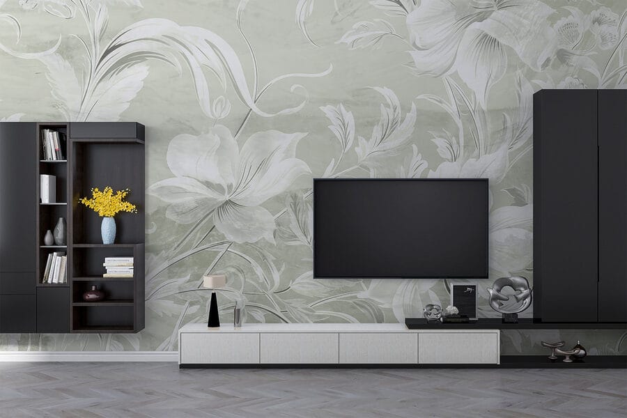Weißes florales Muster an einer Wand