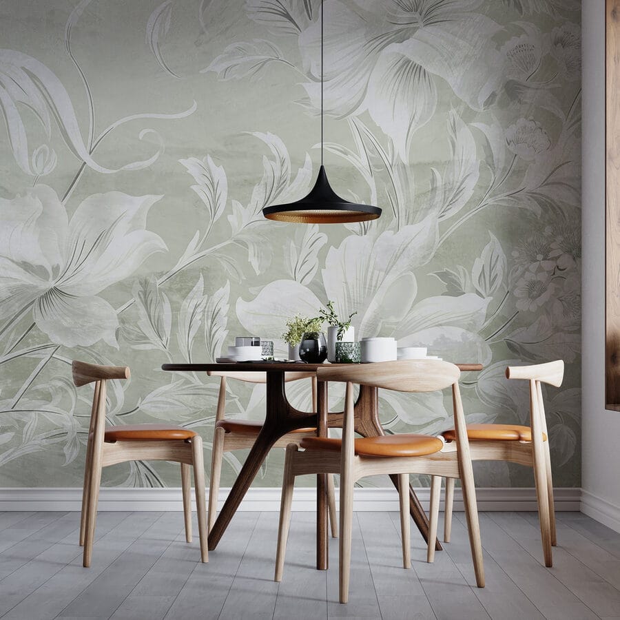 Weißes florales Muster an einer Wand