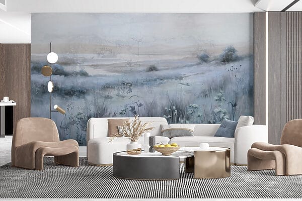 Fototapeten Fototapeten Gemälde eines Grasfeldes und eines Flusses (Artikelnummer: w03203v1)