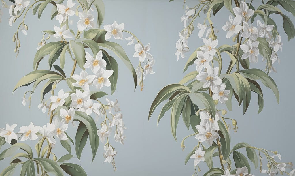 Wallpaper with white flowers