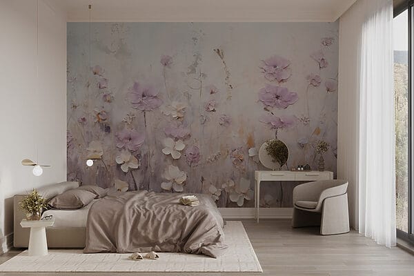 Gemälde mit Blumen an einer Wand Fototapeten Gemälde mit Blumen an einer Wand