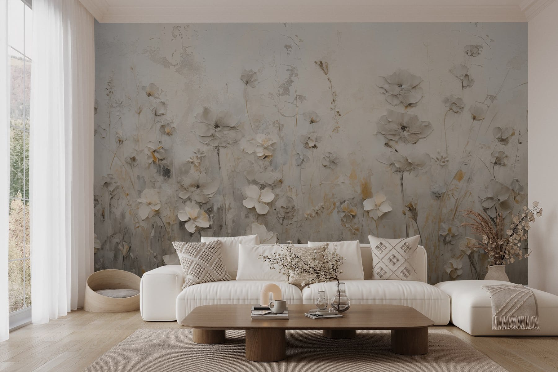 Painting of flowers on a wall