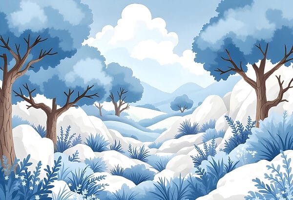 Verschneite Landschaft mit Bäumen und Sträuchern Verschneite Landschaft mit Bäumen und Sträuchern