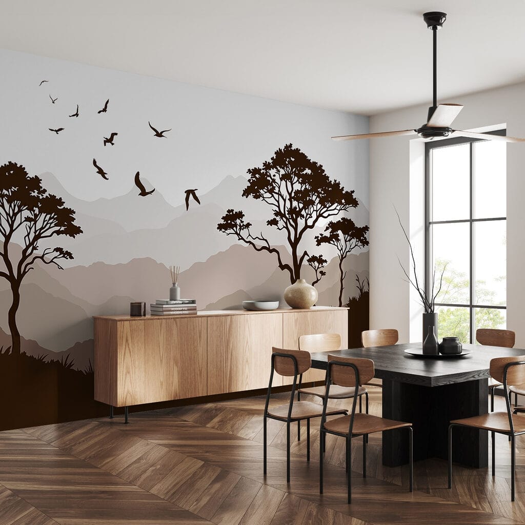 Birds flying over a mountain range Birds flying over a mountain range