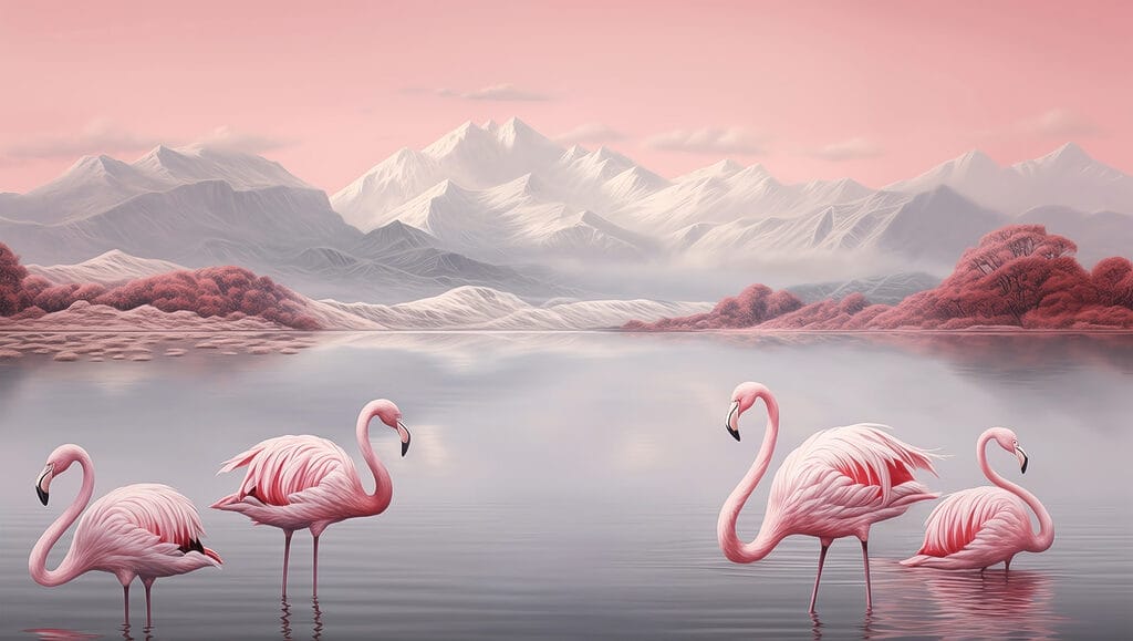 Zwei Flamingos im Wasser stehend Zwei Flamingos im Wasser stehend