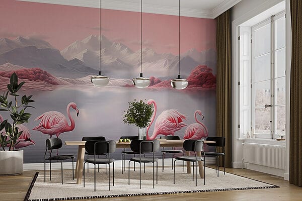 Zwei Flamingos im Wasser stehend Zwei Flamingos im Wasser stehend