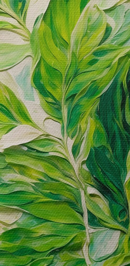 Painting of leaves on a white surface