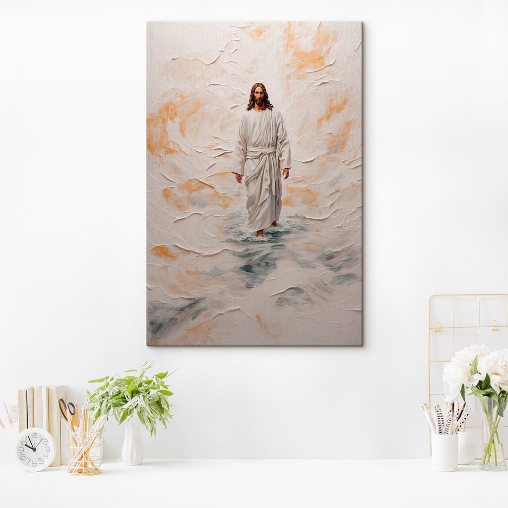 Painting of a man in a robe standing in water