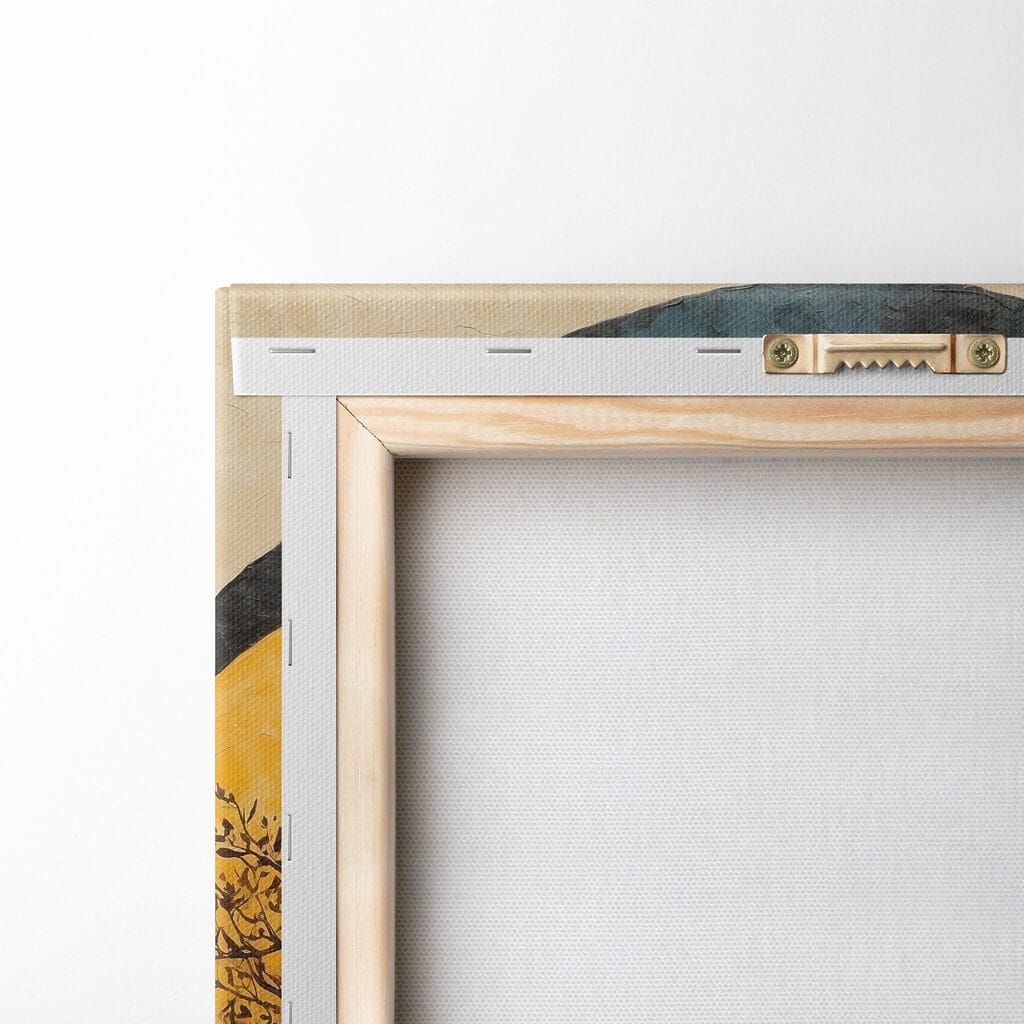 Painting of a tree and mountains