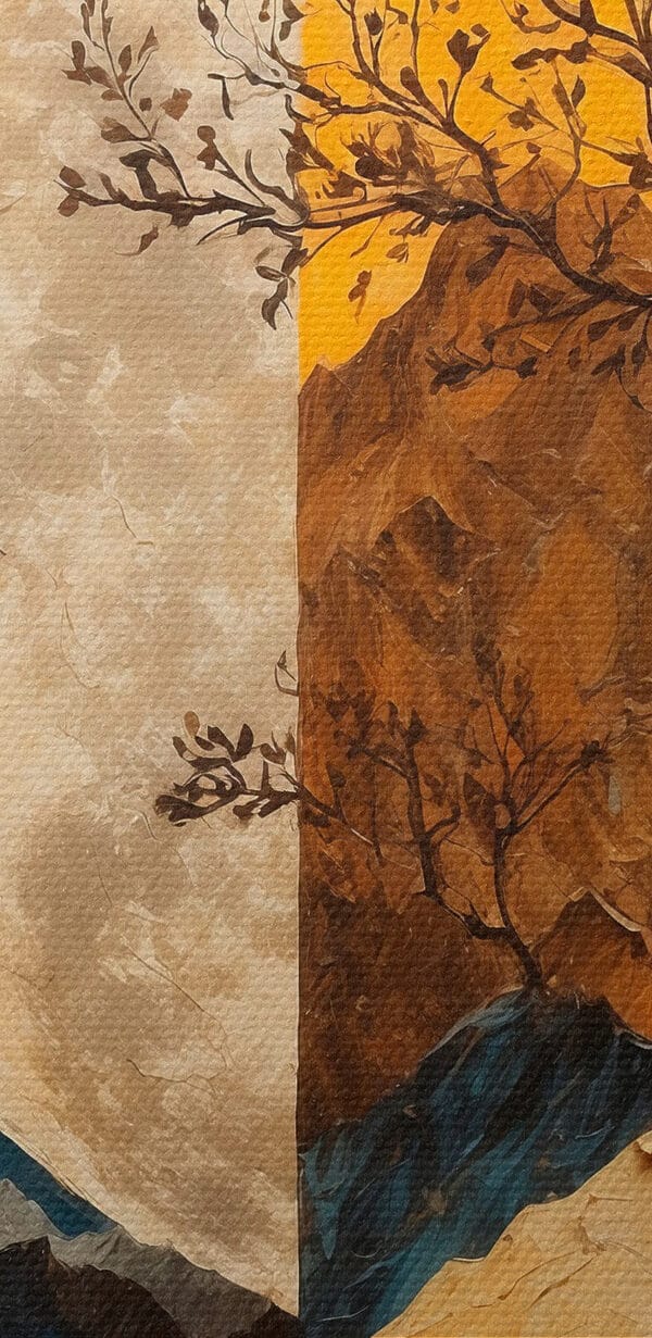 Gemälde von einem Baum und Bergen Gemälde von einem Baum und Bergen