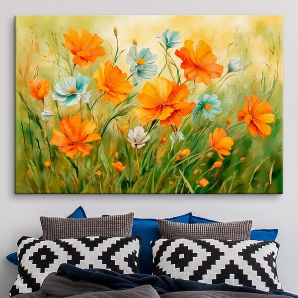 Malerei von orangefarbenen und weißen Blumen Wandbilder Malerei von orangefarbenen und weißen Blumen