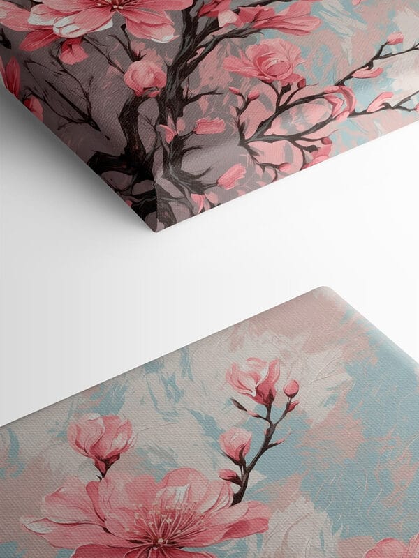 Malerei von rosa Blumen auf einem Zweig Malerei von rosa Blumen auf einem Zweig