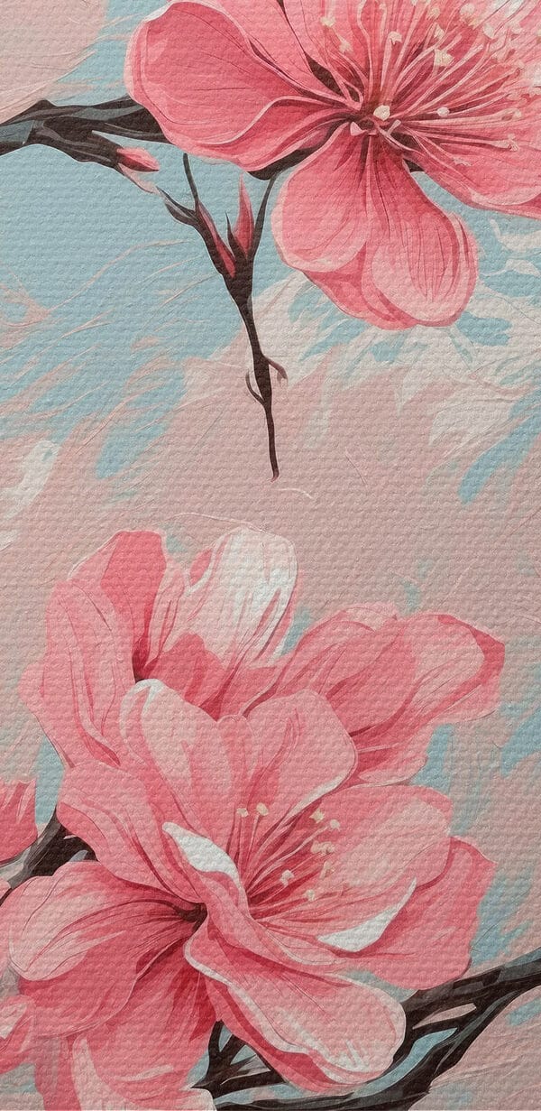 Malerei von rosa Blumen auf einem Zweig Malerei von rosa Blumen auf einem Zweig