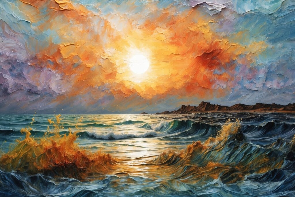 Painting of a sunset over a body of water