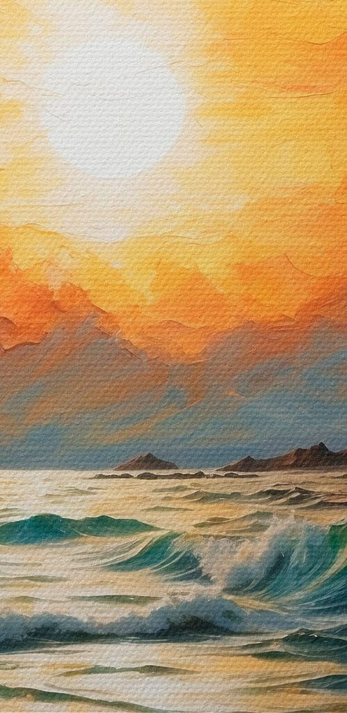 Painting of a sunset over a body of water