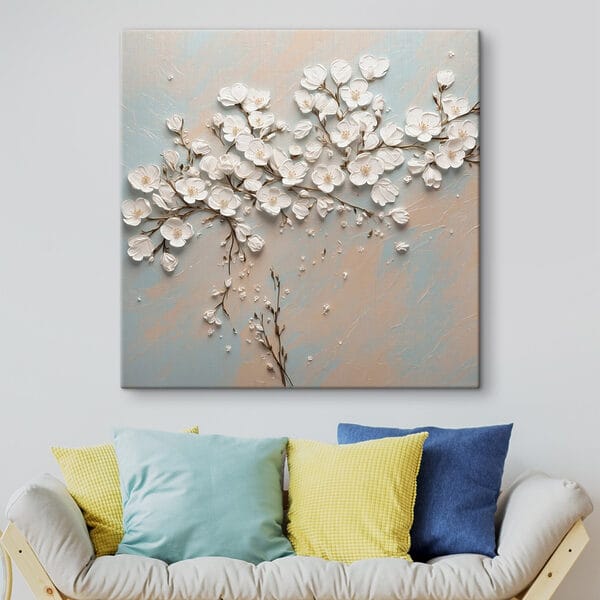 Weiße Blumen auf blauem und weißem Hintergrund Weiße Blumen auf blauem und weißem Hintergrund