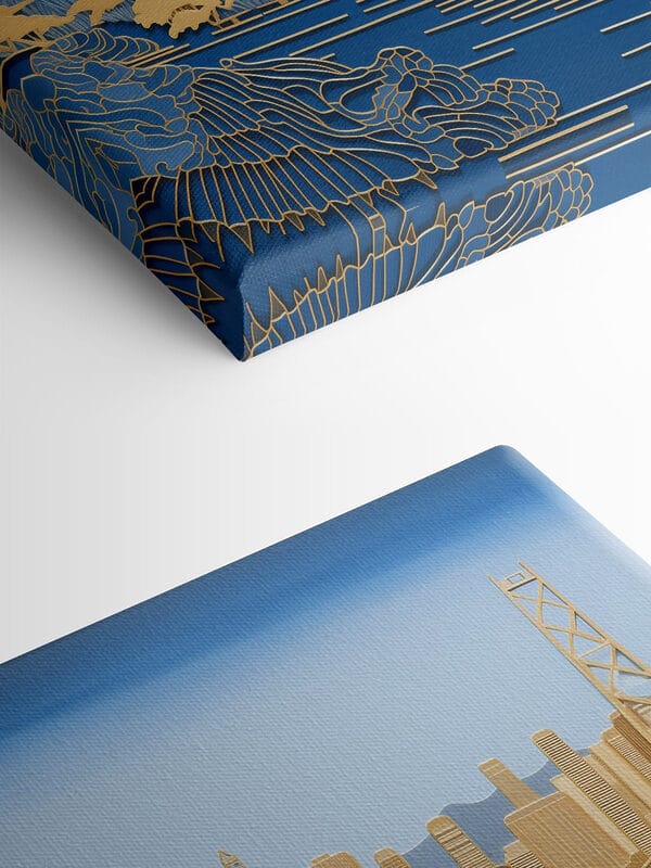 City skyline with vibrant colors