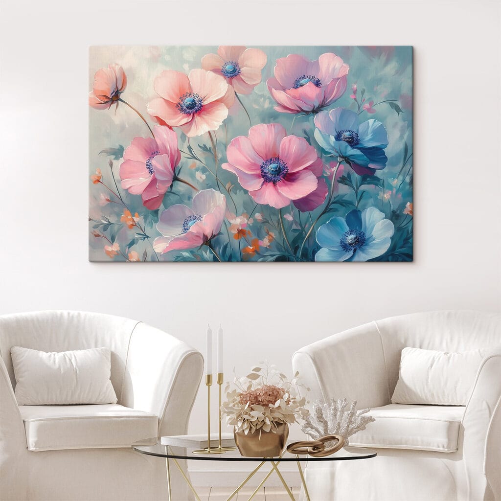 Painting of flowers on a blue background Painting of flowers on a blue background