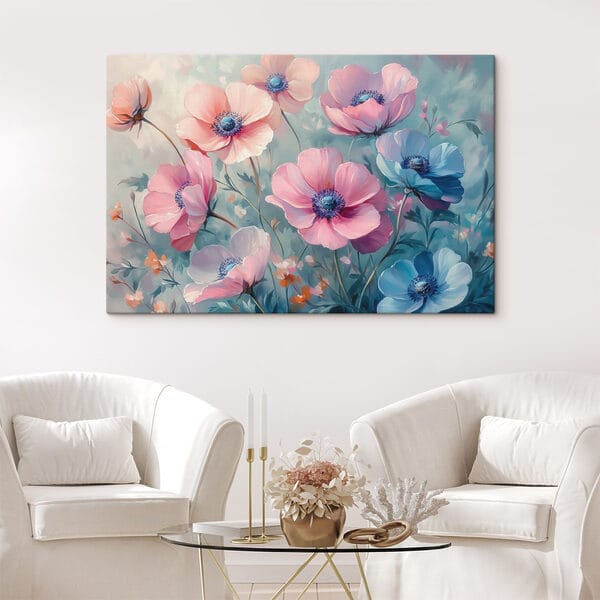 Painting of flowers on a blue background Painting of flowers on a blue background