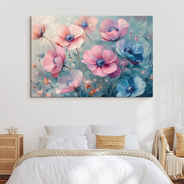 Painting of flowers on a blue background Painting of flowers on a blue background