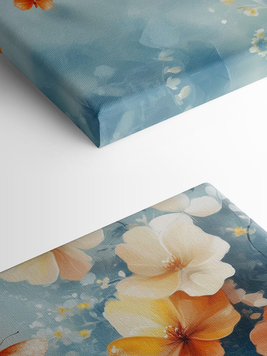 Schmetterlinge und Blumen auf einem blauen Hintergrund Schmetterlinge und Blumen auf einem blauen Hintergrund