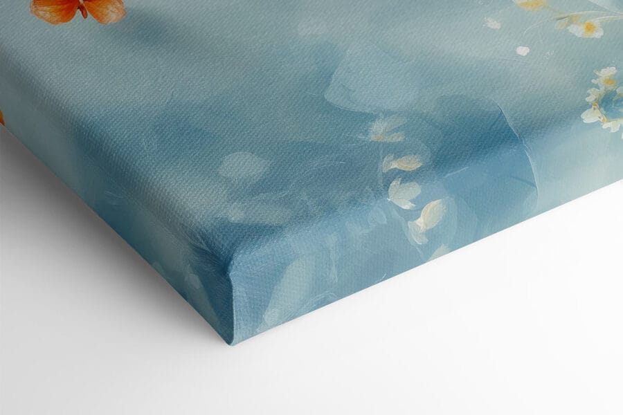 Schmetterlinge und Blumen auf einem blauen Hintergrund Schmetterlinge und Blumen auf einem blauen Hintergrund